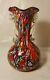 Murano Millefiori Art Glass Red Vase With Handles