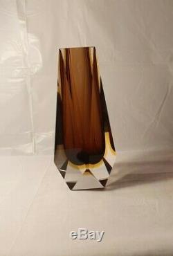 Murano Signed Faceted Mandruzzato Sommerso Cased Art Glass Vase Mid Century