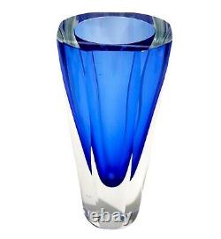 Murano Sommerso Art Glass Vase Flavio Poli For Alessandro Mandruzzato Blue Clear