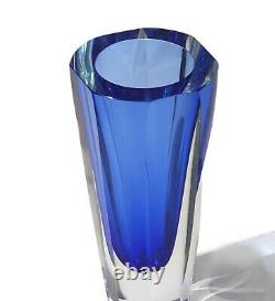 Murano Sommerso Art Glass Vase Flavio Poli For Alessandro Mandruzzato Blue Clear