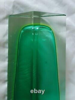 Murano Sommerso tall large green glass vase in angular form