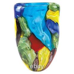 Murano Style Art Glass Colorful Centerpiece Stormy Rainbow Vase, 11 Inches