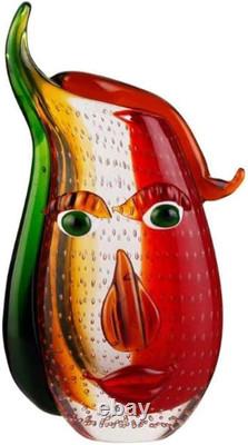 Murano-Style Art Glass Vase with a Face 12.6 Tall Mouth-Blown Artistic Sculpt