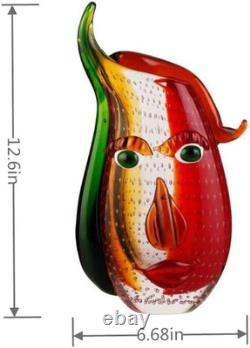 Murano-Style Art Glass Vase with a Face 12.6 Tall Mouth-Blown Artistic Sculpt