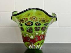 Murano Style Glass Vase 34cm Handmade, Colourful Art Glass, Unique Decoration