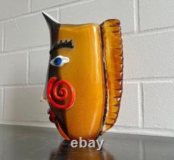 Murano Style Glass Vase Face Art Vase 32cm Handmade Pop Art Deco