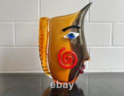 Murano Style Glass Vase Face Art Vase 32cm Handmade Pop Art Deco
