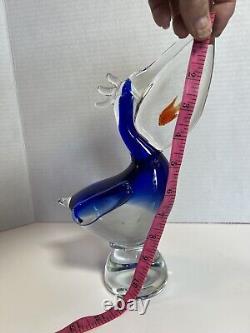 Murano Style Hand Blown Pelican withFish in Mouth Figurine Art Glass 11
