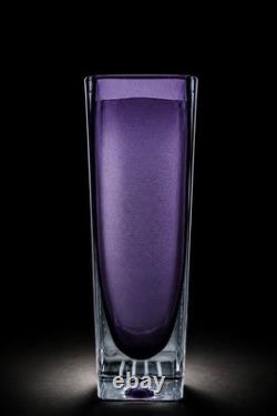 Murano Style Purple Art Glass Vase Heavy Geometric Sommerso Sculpture