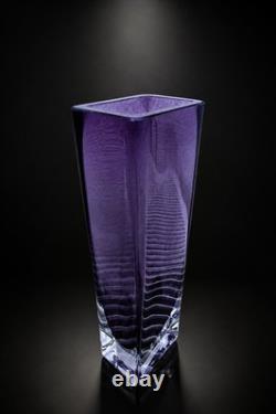 Murano Style Purple Art Glass Vase Heavy Geometric Sommerso Sculpture