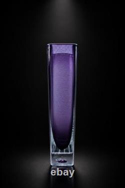 Murano Style Purple Art Glass Vase Heavy Geometric Sommerso Sculpture