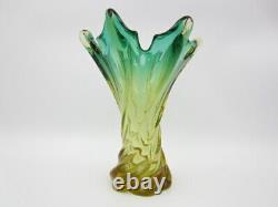 Murano Twisted Poli Seguso green and golden ombre art glass vase