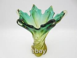 Murano Twisted Poli Seguso green and golden ombre art glass vase