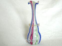 Murano Venetian Latticinio Zanfirico Vase With Applied Ruffled Band 8 1/2