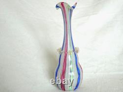 Murano Venetian Latticinio Zanfirico Vase With Applied Ruffled Band 8 1/2