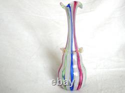 Murano Venetian Latticinio Zanfirico Vase With Applied Ruffled Band 8 1/2