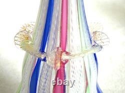 Murano Venetian Latticinio Zanfirico Vase With Applied Ruffled Band 8 1/2