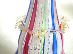 Murano Venetian Latticinio Zanfirico Vase With Applied Ruffled Band 8 1/2