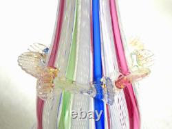 Murano Venetian Latticinio Zanfirico Vase With Applied Ruffled Band 8 1/2