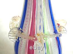 Murano Venetian Latticinio Zanfirico Vase With Applied Ruffled Band 8 1/2