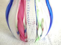 Murano Venetian Latticinio Zanfirico Vase With Applied Ruffled Band 8 1/2