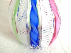 Murano Venetian Latticinio Zanfirico Vase With Applied Ruffled Band 8 1/2