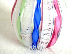 Murano Venetian Latticinio Zanfirico Vase With Applied Ruffled Band 8 1/2