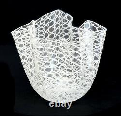 Murano Venini Art Glass Latticino Handkerchief Vase, 20th Century Signed