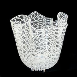 Murano Venini Art Glass Latticino Handkerchief Vase, 20th Century Signed