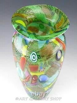 Murano Vetreria Pitau Italy Art Glass 13-3/4 LARGE MILLEFIORI VASE Excellent
