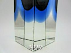Murano block facet cut Murano blue grey Mandruzzato art glass vase