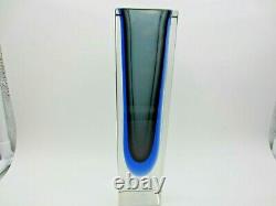 Murano block facet cut Murano blue grey Mandruzzato art glass vase