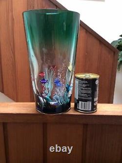 Murano glass large sea life vase by master artist Roberto Commozo with signature