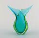 Murano Vase In Turquoise Mouth Blown Art Glass. Italian Design, 1960's