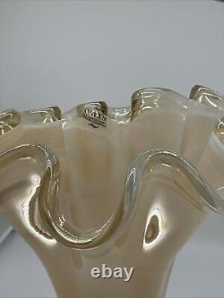 NEW Murano Art Glass 16 tall Ruffled Vase, Hand made. Made in Italy