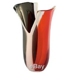 New 13 Hand Blown Glass Art Vase Red White Black Fluted Y Cutwork Decorative