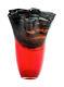 New 14 Hand Blown Glass Art Vase Red Black Handkerchief Ruffle Decorative