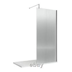 Nuie 1000mm Fluted Wet Room Screen & Support Arm Chrome Shower Enclosure