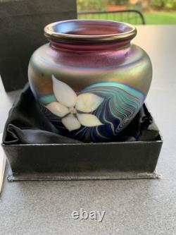 Okra 1986 limited edition iridescent White Orchid vase