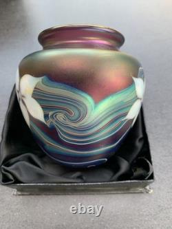 Okra 1986 limited edition iridescent White Orchid vase