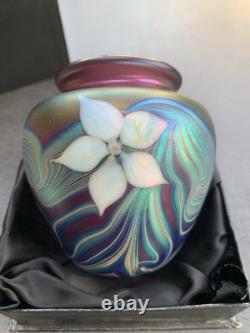Okra 1986 limited edition iridescent White Orchid vase