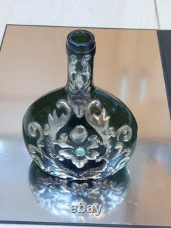 Old Art Nouveau Metal Overlaid Bottle Vase