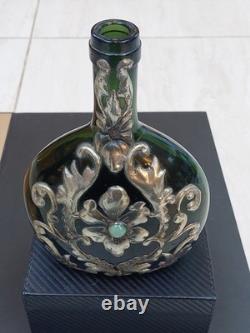 Old Art Nouveau Metal Overlaid Bottle Vase