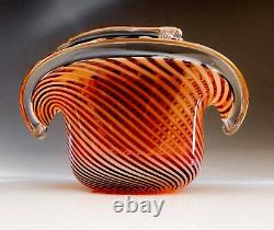 Orange Cane Glass Purse Vase, Vintage Hand Blown, Art, Ornament, Decoration