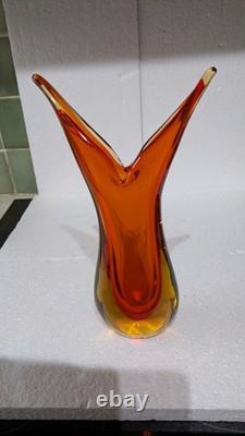 Orange Sculptural Sommerso Murano Glass Art Drop Vase by Flavio Poli for Seguso