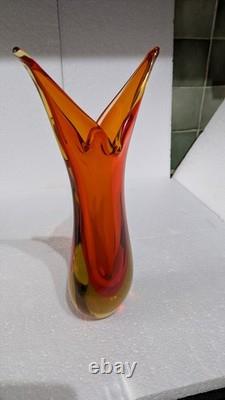 Orange Sculptural Sommerso Murano Glass Art Drop Vase by Flavio Poli for Seguso
