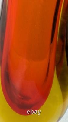 Orange Sculptural Sommerso Murano Glass Art Drop Vase by Flavio Poli for Seguso