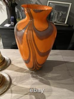 Orange and grey striped Empoli glass vase by Vetreria Artigiana Sanminiatello