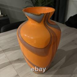 Orange and grey striped Empoli glass vase by Vetreria Artigiana Sanminiatello