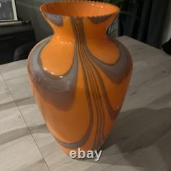 Orange and grey striped Empoli glass vase by Vetreria Artigiana Sanminiatello